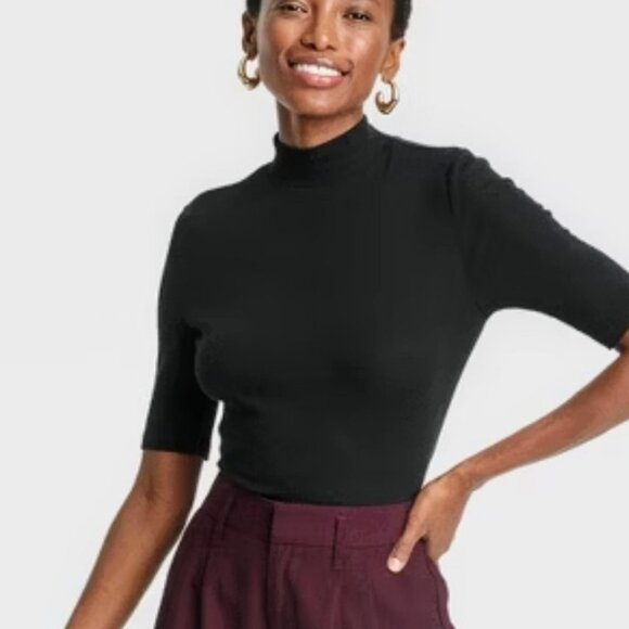 Black Ribbed Mock Turtleneck – Classic & Stylish! - Picture 1 of 7